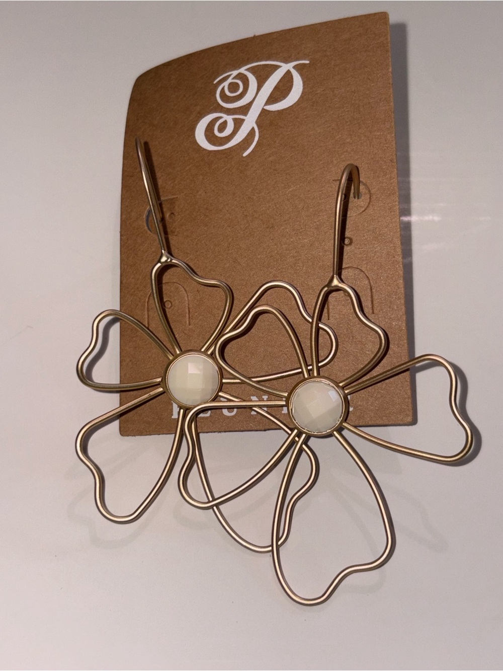 Plunder Gold Floral Wire Earrings with Cream Centers